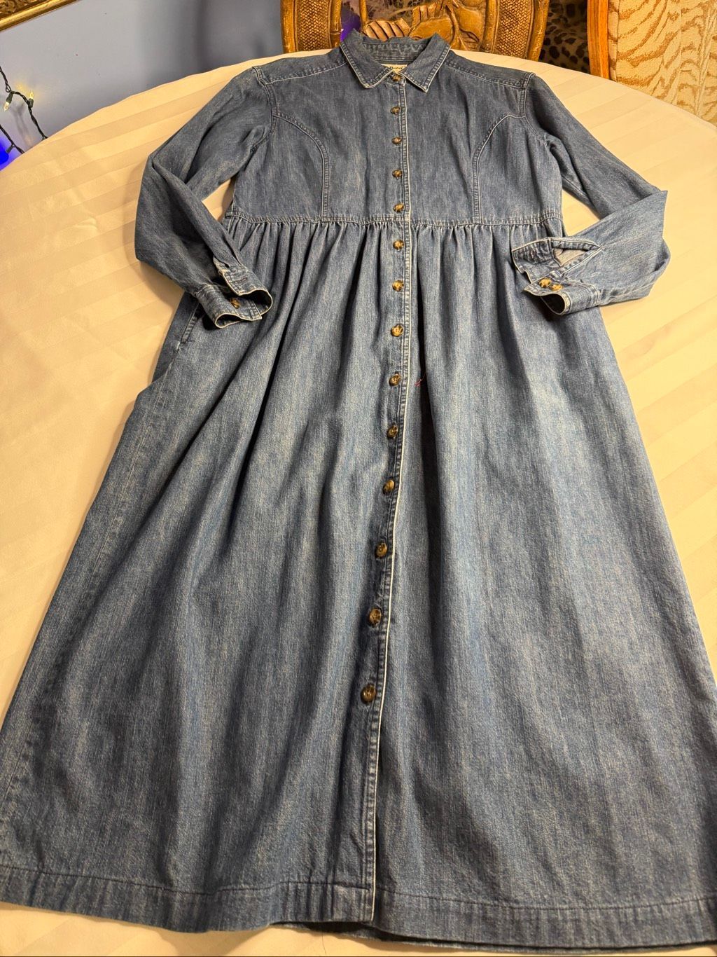 L.L. Bean Vintage Denim Maxi Shirt Dress Button Front Cottagecore Women’s Sz 12 — image 3 of 8